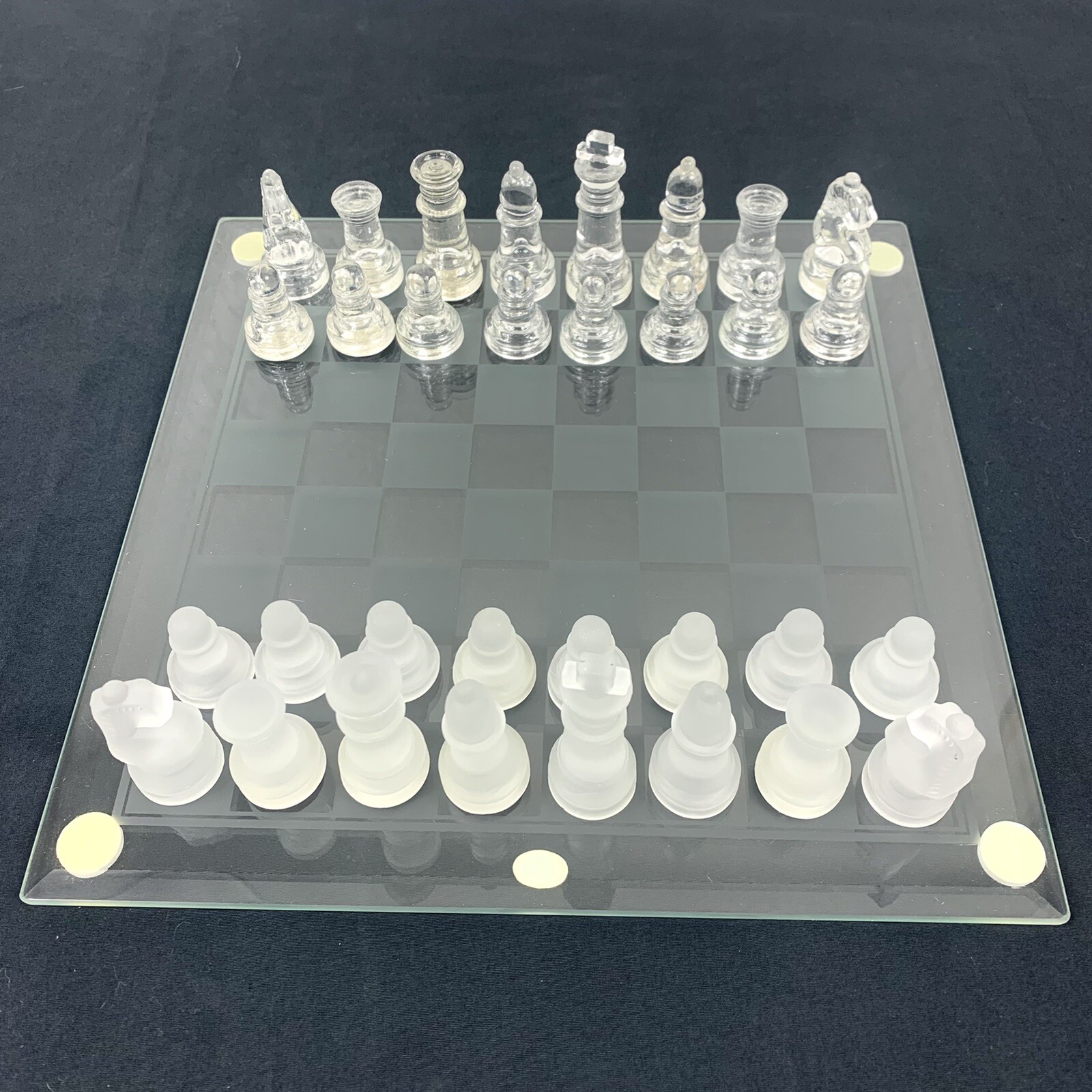 Fundex Etched Glass Chess Games Clear And Frosted Board Complete Set 15  Inch