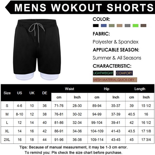 Herren 2 in 1 Laufshorts Running Fitness Kurzhose Sports Shorts mit Handytasche - Bild 23 von 25