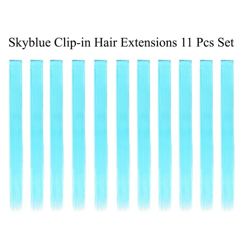 Extensiones de cabello sintético con clip de fiesta liso de 21" de un solo color para disfraces 11 piezas - Imagen 12 de 21