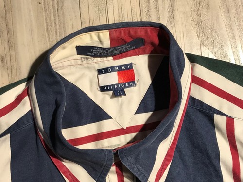 Vintage 90er Tommy Hilfiger Striped Down Large G/G Button Hemd Herren Langarm☕ - Bild 5 von 10