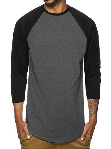 Mens T Shirt Baseball 3/4 Sleeve Crew Neck Sports Outdoor Hipster Jersey Raglan - Picture 14 of 20