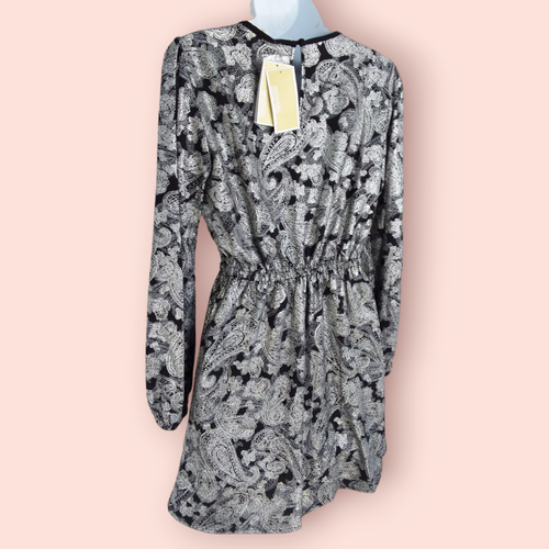Michael Michael Kors Mini Dress Size Petite P/S Black Silver Metallic Paisley - Picture 10 of 15