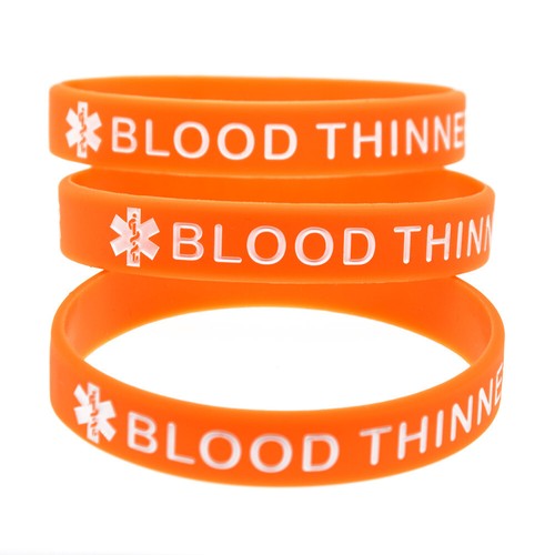 4x Adult Blood Thinner Medical Alert ID Silicone Wristbands Awareness Bracelets - Picture 15 of 29