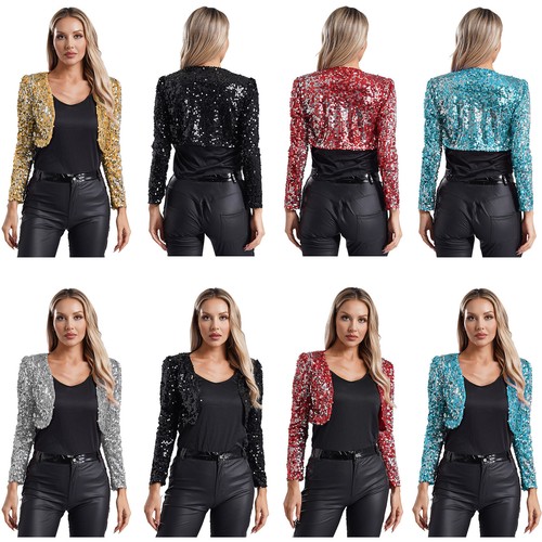 Womens Jacket Metallic Cardigan Festival Blazer Disco Outerwear Cocktail Coats - Picture 3 of 62