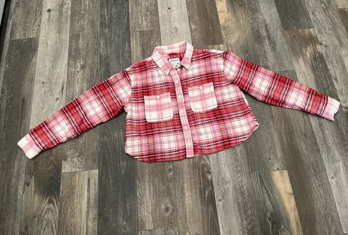 American Eagle Pink White Plaid Cropped Flannel Shirt Small $45 NWOT Women - Picture 4 of 9