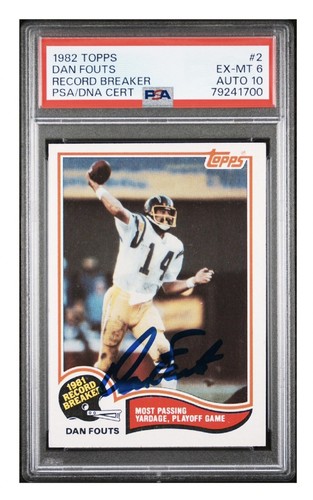1982 Topps SIGNIERT Dan Fouts #2 PSA/DNA AUTO 10 EDELSTEINE Rekordbrecher Ladegeräte HOF