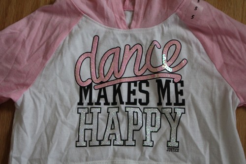 New Justice Girls Dance Makes Me Happy Pink Black and White Hoodie Shirt Size 5 - Picture 7 of 9