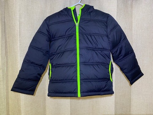 FADED GLORY - LIME GREEN BLACK HOODIE PADDED ZIPPER JACKET - S 6-7 - Bild 1 von 2