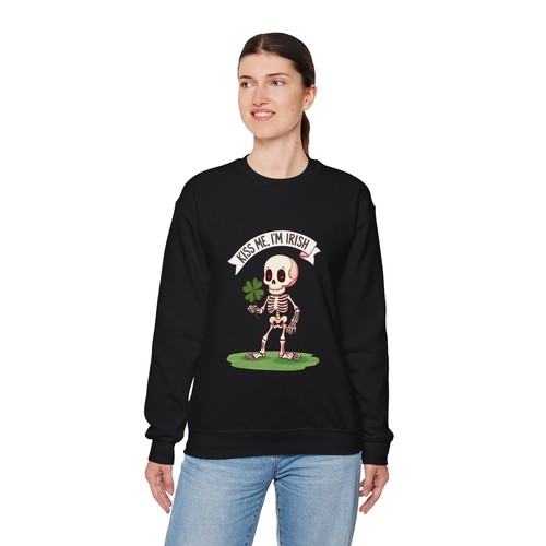 Kiss me I'm Irish skeleton st. Patrick's Day gift Unisex Crewneck Sweatshirt - Picture 6 of 7