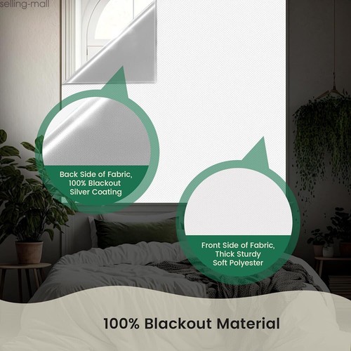 100% Blackout Roller Curtains Cordless Window Shade No Drill Blackout Blinds - Picture 5 of 7