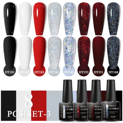 8Pcs/Set Pink Red Gel Nail Polish Spring Glitter Semi Permanent Soak Off UV Gel - Picture 29 of 29