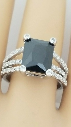 A. Rectangle Onyx CZ Ring 11X9 Onyx 30 Cubic Zirconia .925 Silver Size 8 Or 9 - Picture 3 of 10