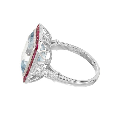 10.35 Carat Aquamarine Ruby Diamond Platinum Ring - Picture 4 of 7