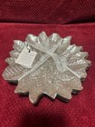 4 Akcam Turkish SILVER Glass Dessert Plate Poinsettia Sparkle Glitter Christmas