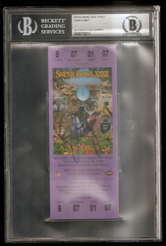 Boleto John Elway HOF Broncos Super Bowl XXXII Firmado Auto Becket BAJO CERTIFICADO DE AUTENTICIDAD - Imagen 4 de 5