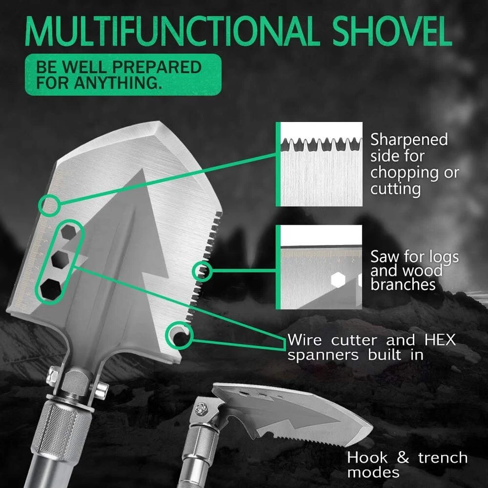 Folding Camping Shovel Axe Set Portable Survival Kits Hatchet w/ Hammer & Sheath - Image 4 of 4