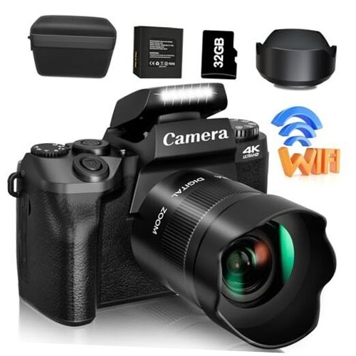 Digital Camera, 4k Cameras for Photography & Video, 64MP WiFi 4K & 64MP-Black