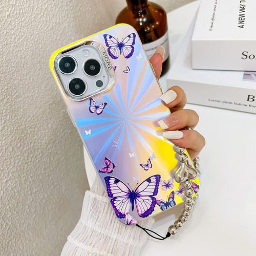 Colourful Butterflies Laser Phone Case With Chain For iPhone 15 Pro Max 14 13 - Picture 13 of 23