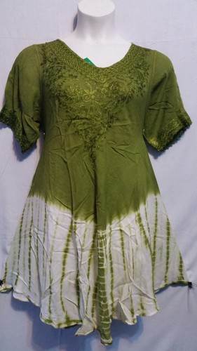 Women Clothing Blouse Shirt Short Dress Summer Beach Party Green White Free Size - 第 5/7 張圖片