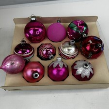 Pink Lot Of 11 Shiny Brite  Others Glass Vintage Christmas Ornaments Balls