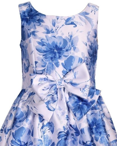 NWT Bonnie Jean Girls 6X Sleeveless Blue Floral Mikado Special Occasion Dress - Picture 4 of 4