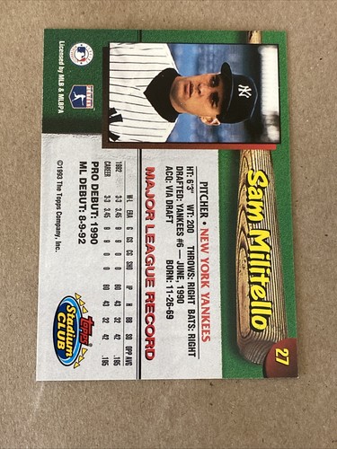 Vintage 1993 Topps Stadium Club SAM MILITELLO Autographed Baseball Card w/ COA - Picture 8 of 8
