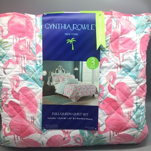 4pc Cynthia Rowley Pink Flamingo Full Queen Quilt Set Bonus Bag