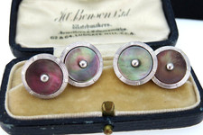 Antique Edwardian Art Deco era 18K W Y Gold Grey MOP Pearl Cufflinks Buttons