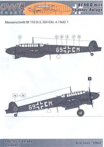 Calcomanías de búho 1/72 MESSERSCHMITT Bf-110D con reflector LLAVE - Imagen 1 de 3