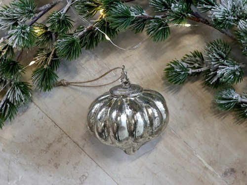 Dekokugel Kugel Bauernsilber Glas Zapfen silber Weihnachtskugel Krone Höhe 9 cm - Bild 1 von 4