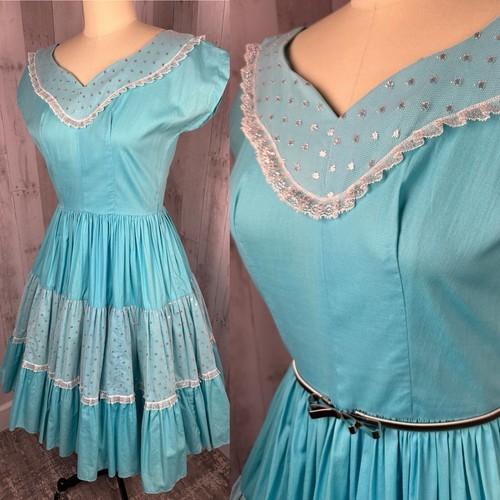 Vintage 1950s Patio Dress / Circle Skirt Flower Squaw Fiesta USA Sz Medium - Picture 7 of 17