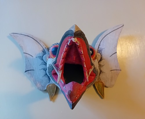 Máscara de espíritu demonio dragón balinés grande de colección tallada arte de pared pintado de madera - Imagen 7 de 9