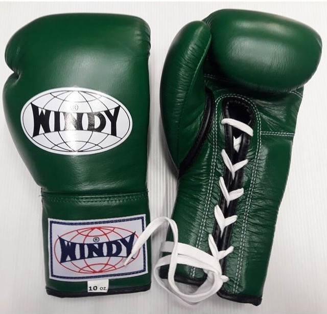 WINDY BOXING GLOVES LACE UP BGL DARK GREEN 10 MUAY THAI
