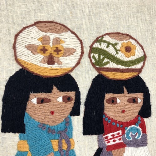 Wall Fiber Art Embroidery Artwork Southwest Folk Art 16 x 11 - Picture 2 of 10