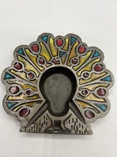 Vintage Cast Iron Metal Peacock Ashtray Dish Stained Glass Rare Taiwan