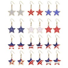12 Pairs Patriotic American Earrings 4th of July Independence Day Jewelry