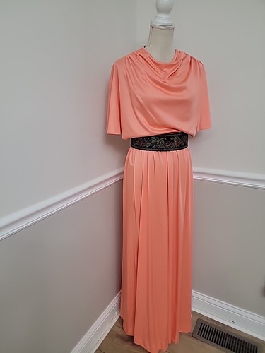 Vintage Miss Ari Hostess Maxi Dress /Empire Waist/ Batman Sleeves - Picture 6 of 11