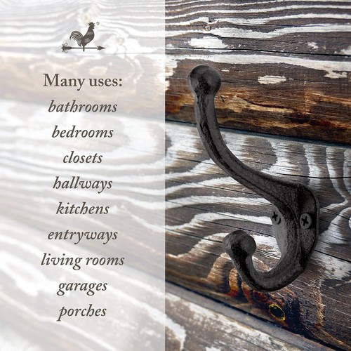 Rustic Cast Iron Coat Hooks (5 Pack) Wall Mounted Farmhouse Decorative Vintage - Picture 7 of 9