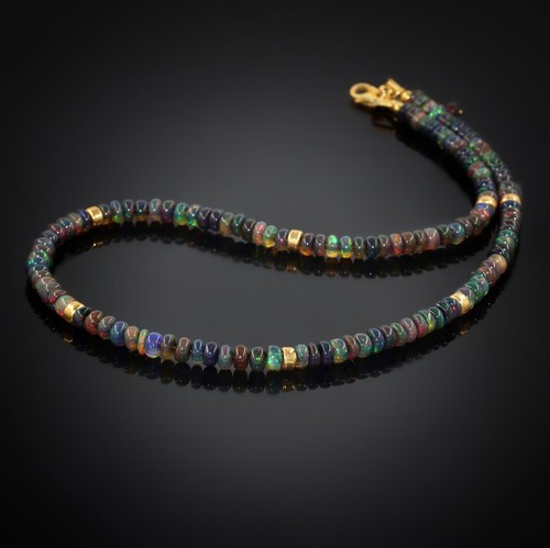 Black Ethiopian Fire Opal Beads 925 Silver Natural Smooth beaded Necklace 5mm - Picture 6 of 9