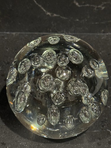 Controlled Bubble Paperweight Blown Glass Clear Sphere 4 in. 3.4 Lbs MCM VTG - Picture 2 of 12