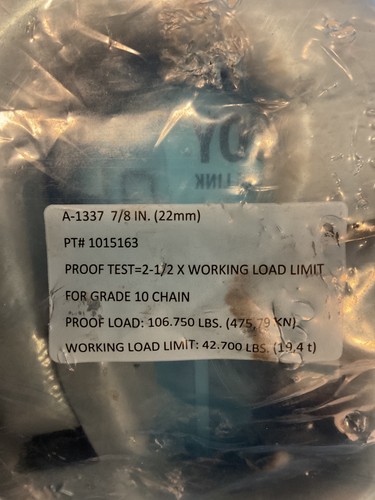CROSBY® LOK-A-LOY® 1015163 A-1337 CONNECTING LINK, 7/8 IN TRADE, 42,700 LB LOAD - Picture 2 of 3