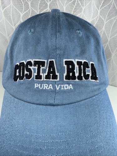 Cappello berretto Costa Rica nero con bianco su blu Pur Vida bandiera cinturino fibbia cotone usato in ottime condizioni - Foto 2 di 10