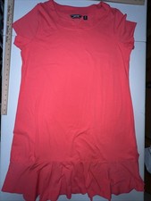 Lands’End Dress Women’s XL (18) Short Sleeve Ruffle Hem Orange T-Shirt Dress NEW