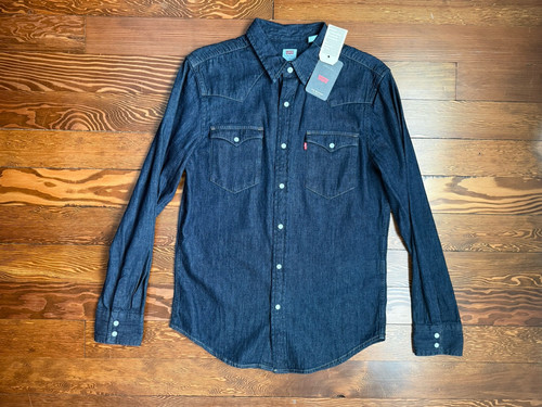 NWT Levi’s Denim Shirt Men’s Blue Pearl Button Snap Long Sleeve The Western Sz S