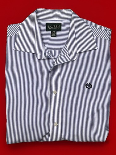 LAUREN Ralph Lauren Boys Blue White Striped Cotton Long Sleeve Dress Shirt SZ 20 - Picture 21 of 23