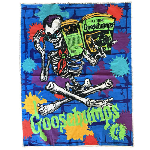 Vintage 90er Gänsehaut lockiges Skelett RL Stine Fallschirm Presse Stoff Quilt Panel - Bild 1 von 6