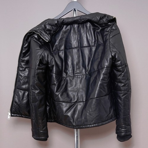 ALL SAINTS Leather Puffer Jacket MEDIUM Mens Black Padded Bowen Mercer CORONET - Picture 18 of 20