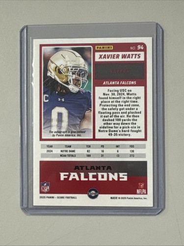 2025 Panini Score Xavier Watts Gold Zone Auto /50 - Picture 2 of 2