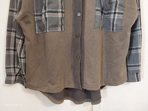 Giacca piumino oversize con bottoni POL taglia Large French Terry & Plaid in oliva multi - Foto 6 di 11