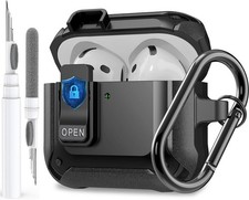 for Airpods 4 Case Cover with Lock Clip, 4th Generation Black